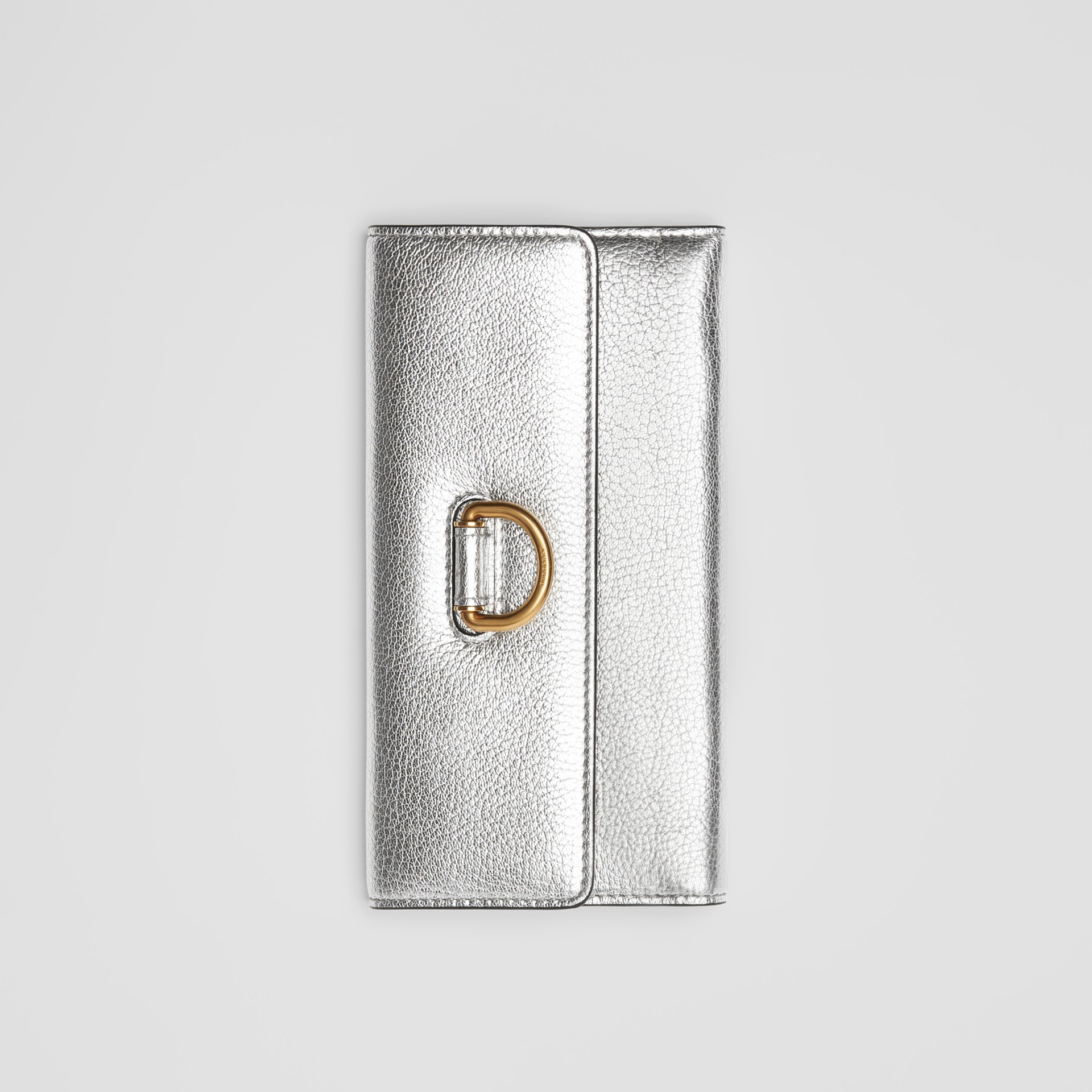 Dring Metallic Leather Continental Wallet in Silver Women Burberry
