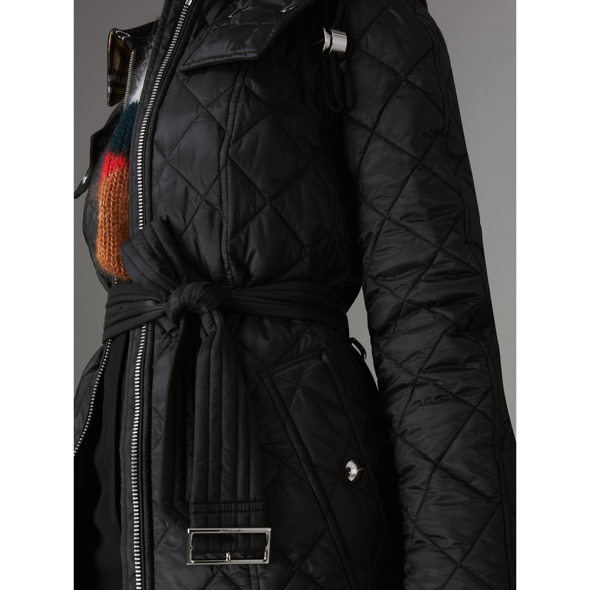 Detachable Hood Lightweight Diamond Quilted Coat in Black Women Burberry United States