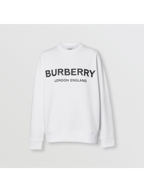 Logo Print Cotton Sweatshirt in White - Women | Burberry United States