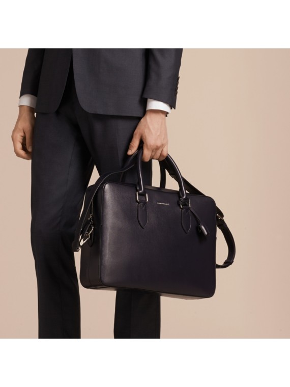 navy leather briefcase