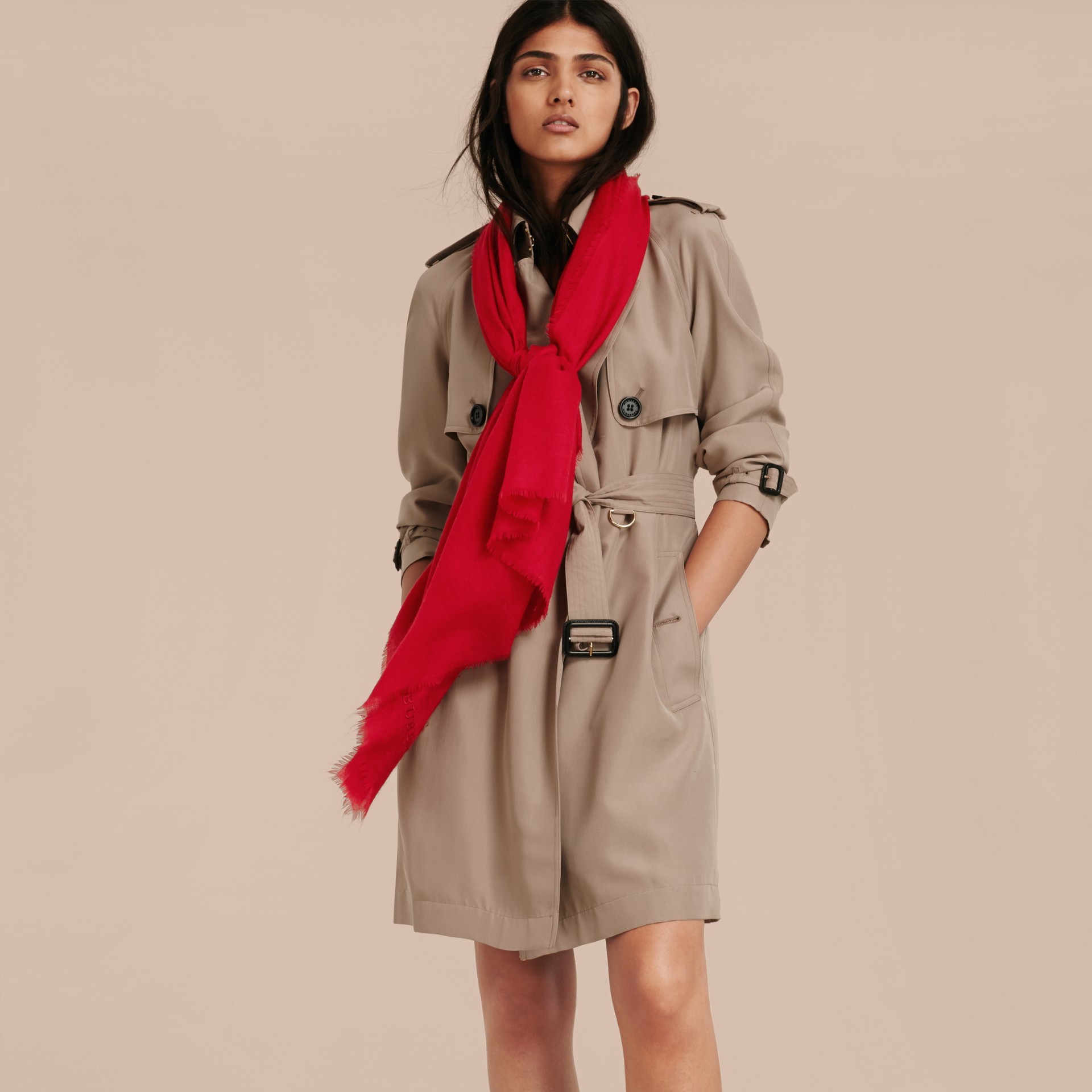 The Lightweight Cashmere Scarf in Parade Red Burberry United States