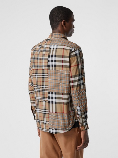 BURBERRY Classic Fit Patchwork Check Cotton Shirt