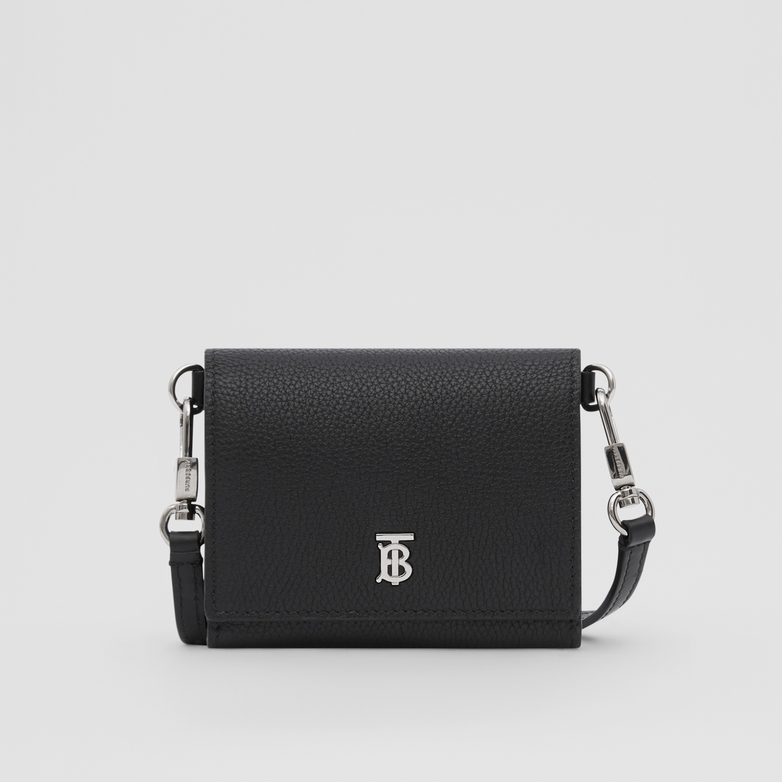 Small Grainy Leather Wallet with Detachable Strap in Black | Burberry ...