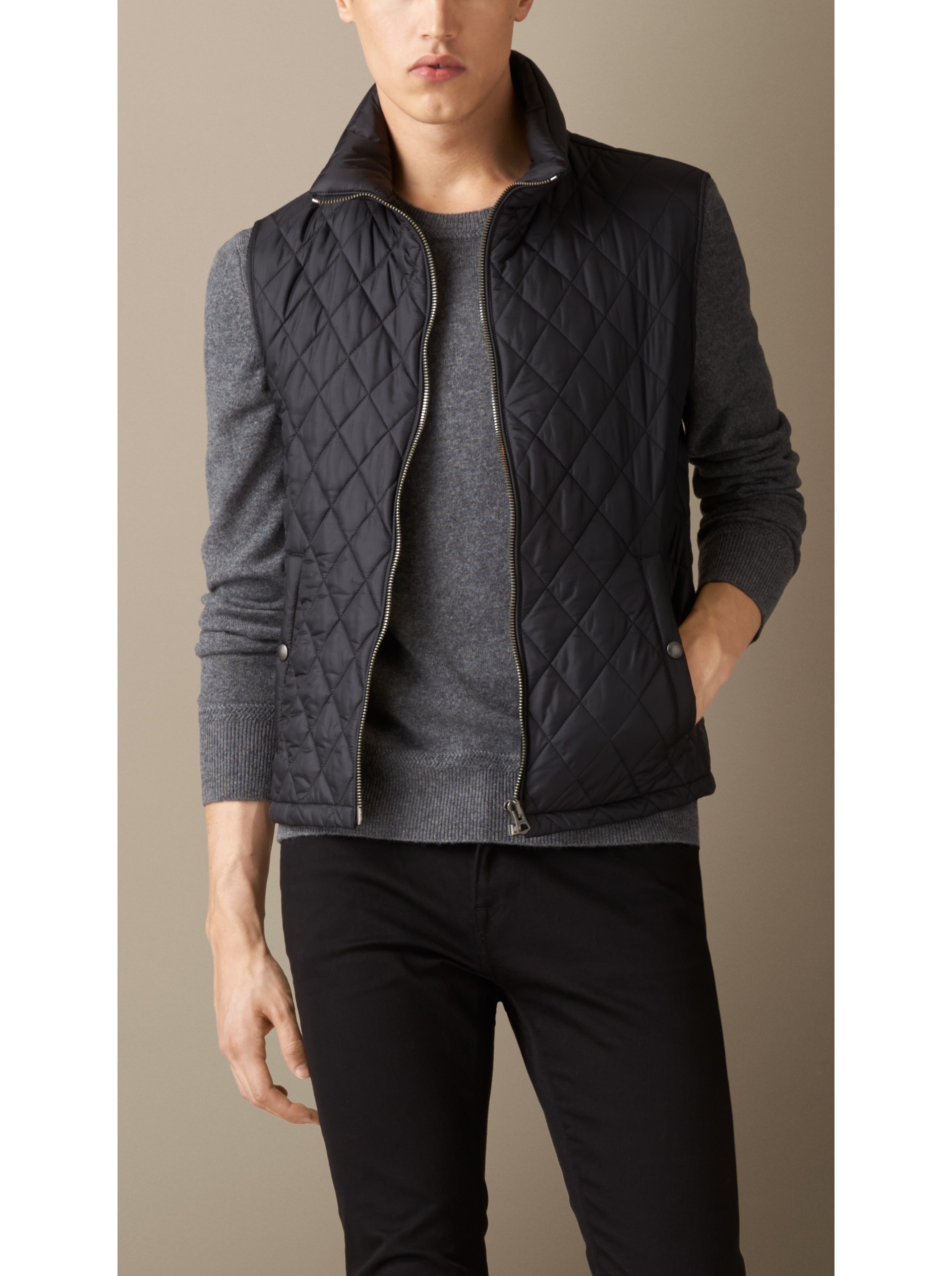 Wool Cashmere Melton Coat With Warmer In Navy Burberry United States