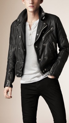 Black Quilted Panel Biker Jacket - Image 1