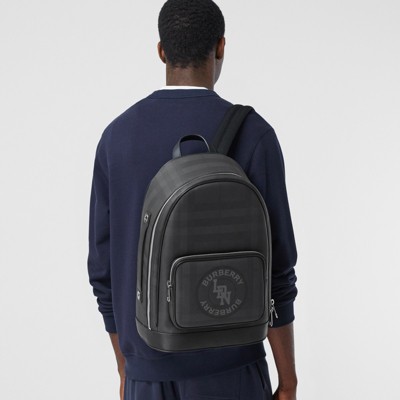 london check and leather backpack