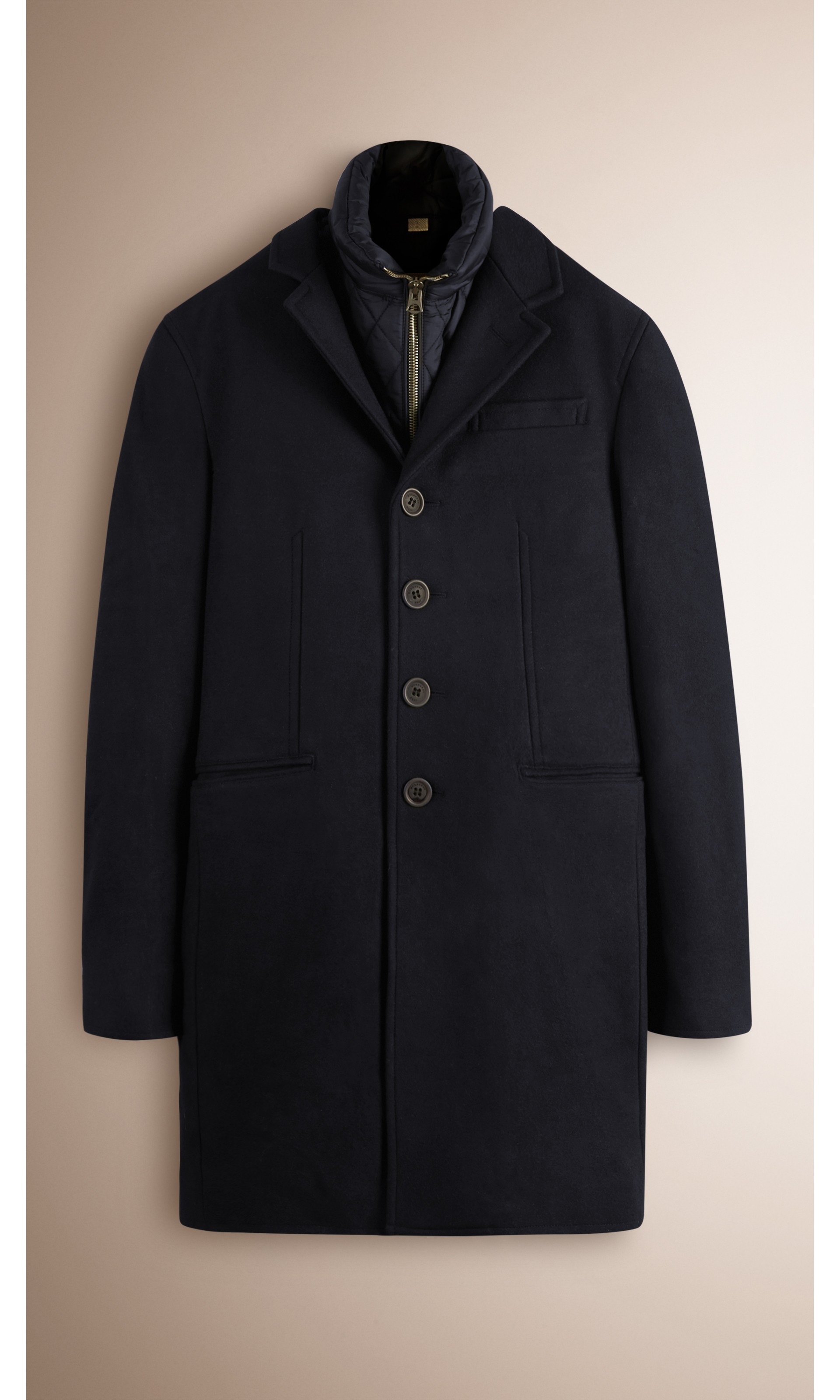 Wool Cashmere Melton Coat With Warmer In Navy Burberry United States