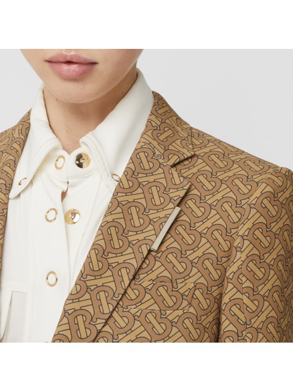 Monogram Print Silk Tailored Jacket in Tawny Women Burberry Hong Kong S.A.R