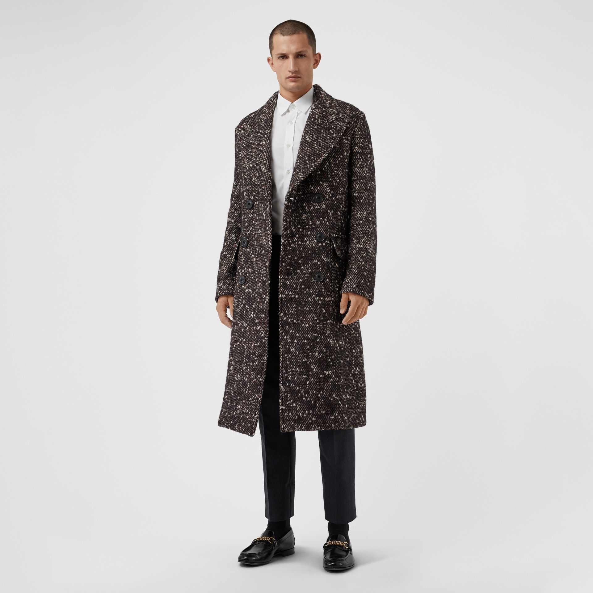 Wool Mohair Blend Tweed Tailored Coat in Black Men Burberry United