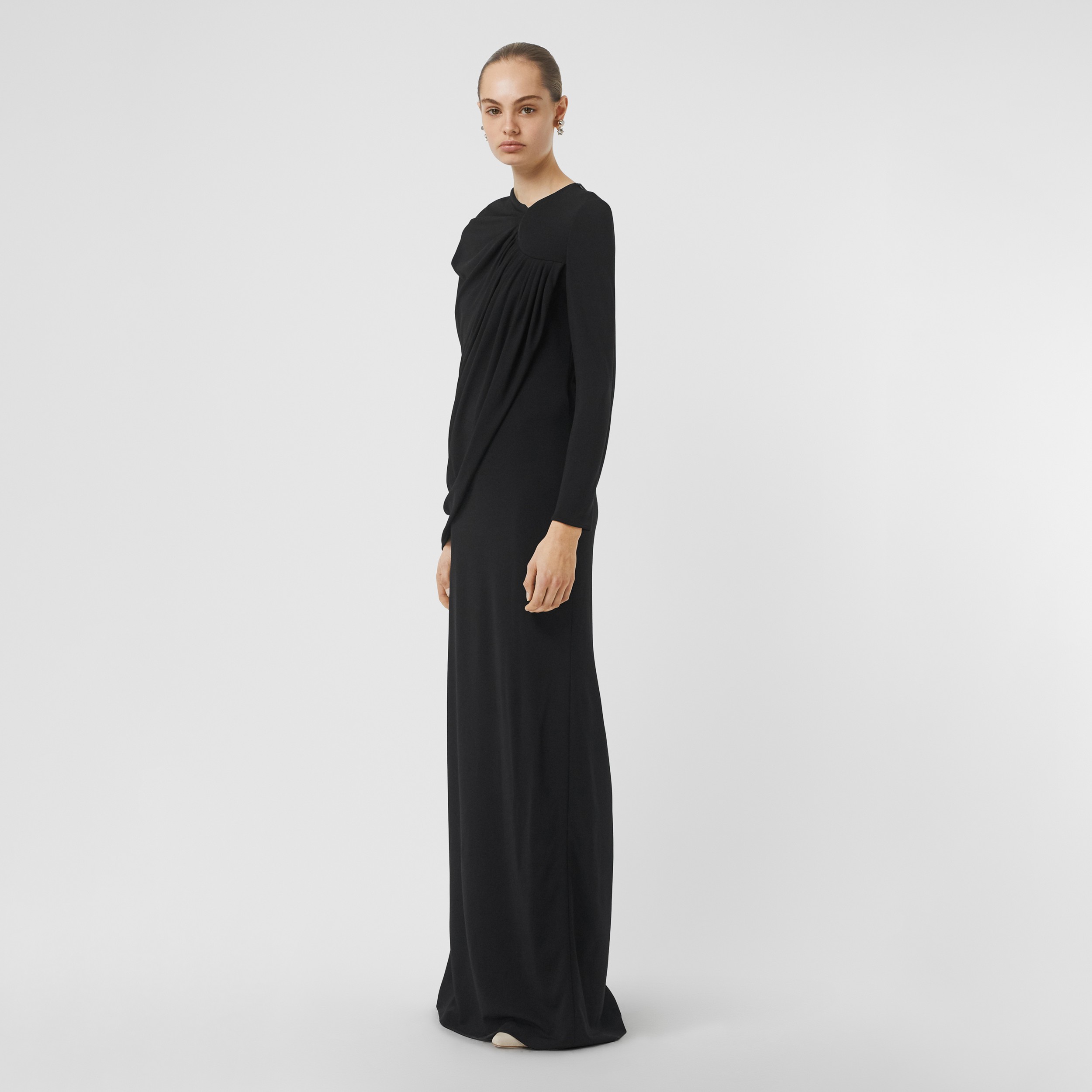 Cape-sleeve Stretch Jersey Gown in Black - Women | Burberry United States