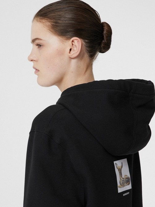 BURBERRY Deer Print Cotton Oversized Hoodie