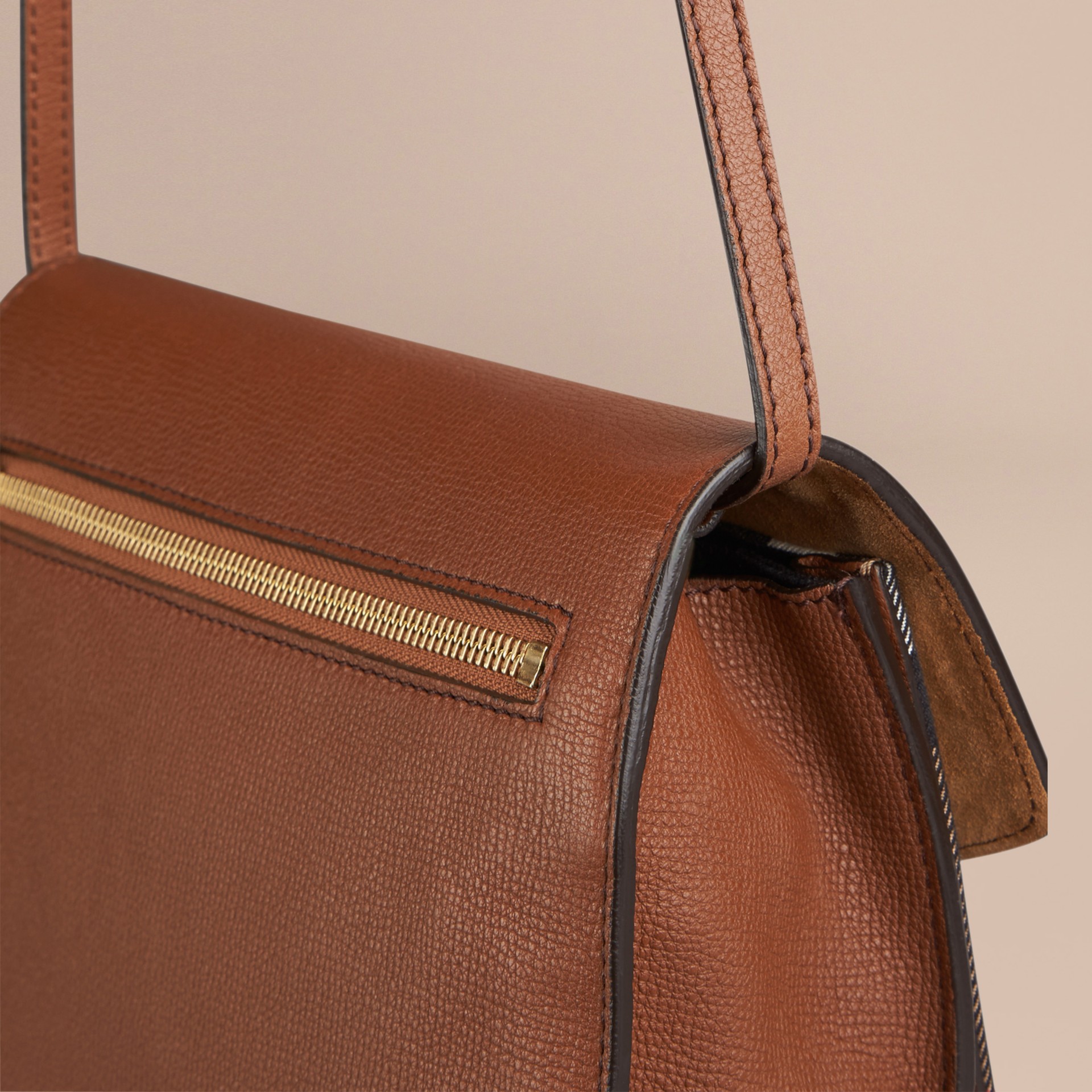 Small Leather and House Check Crossbody Bag in Tan Women Burberry