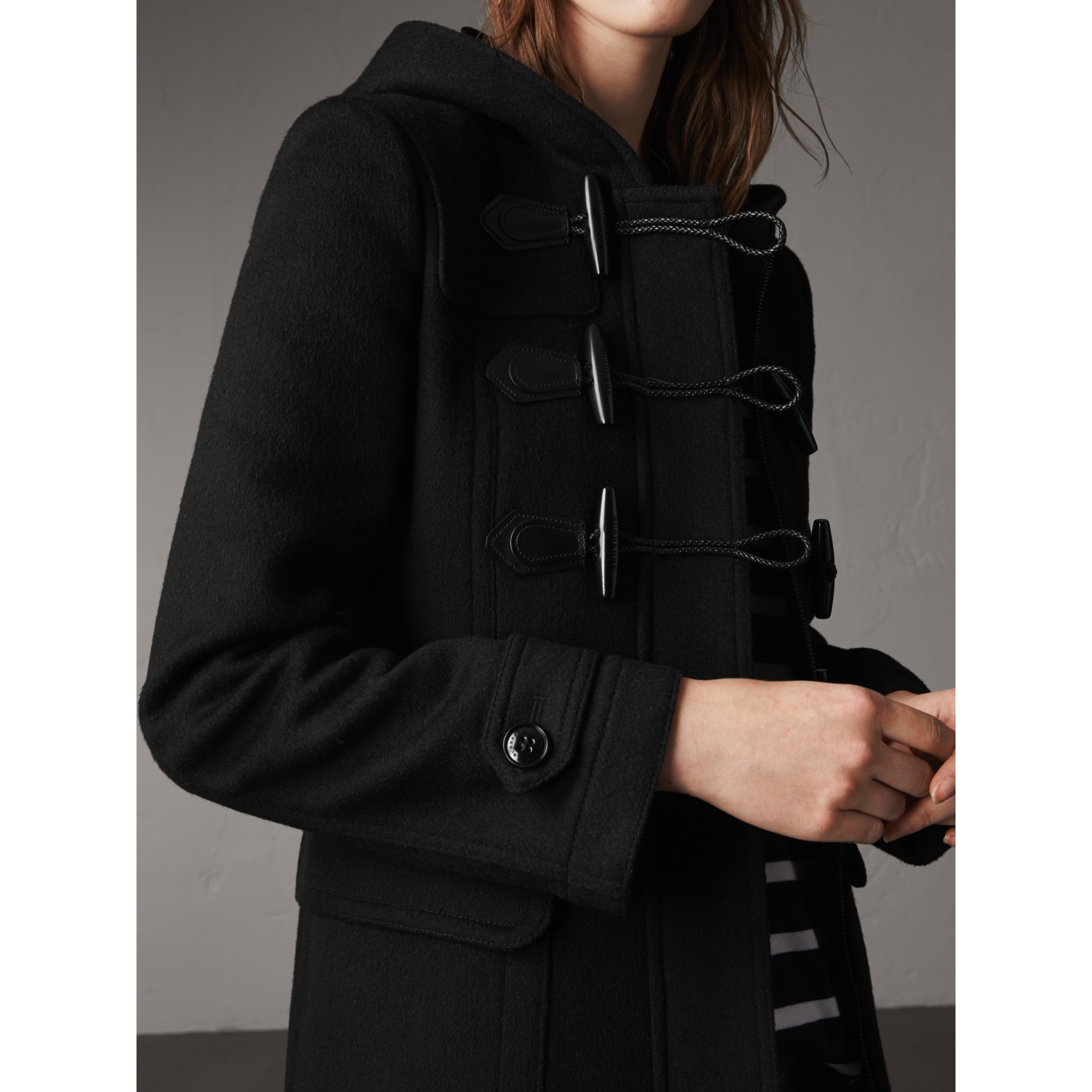 Fitted Wool Duffle Coat In Black Women Burberry United States