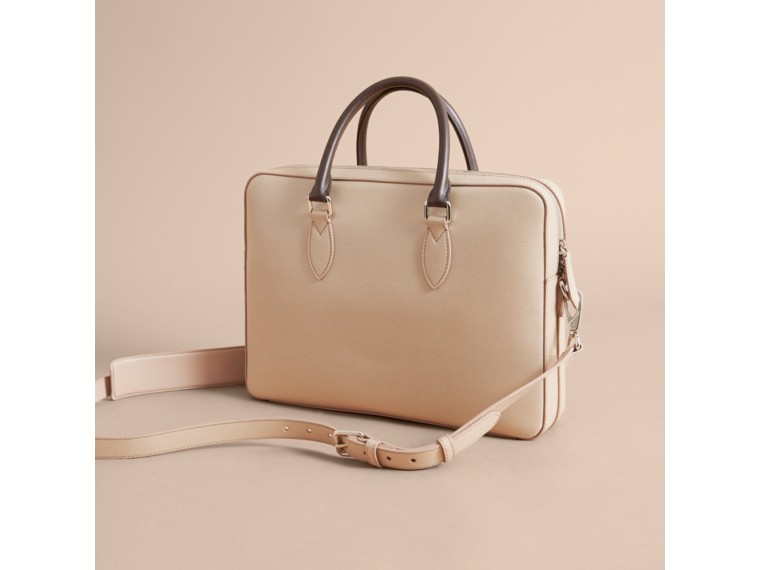 BURBERRY London Leather Briefcase in Honey/Bitter Chocolate ModeSens