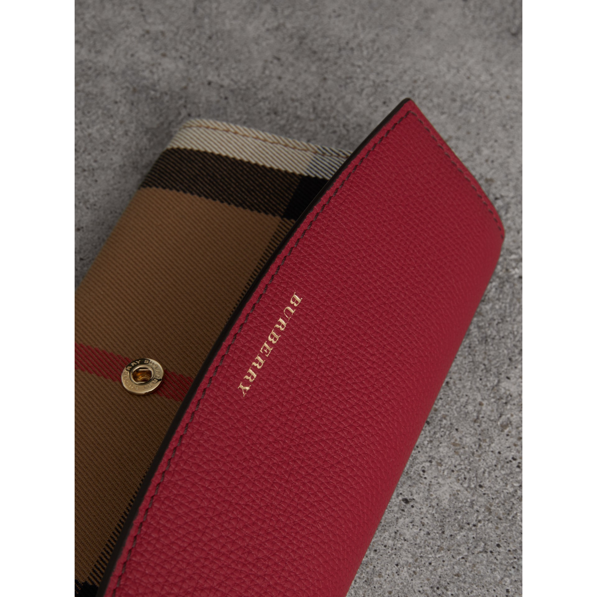 House Check and Leather Continental Wallet in Russet Red - Women ...