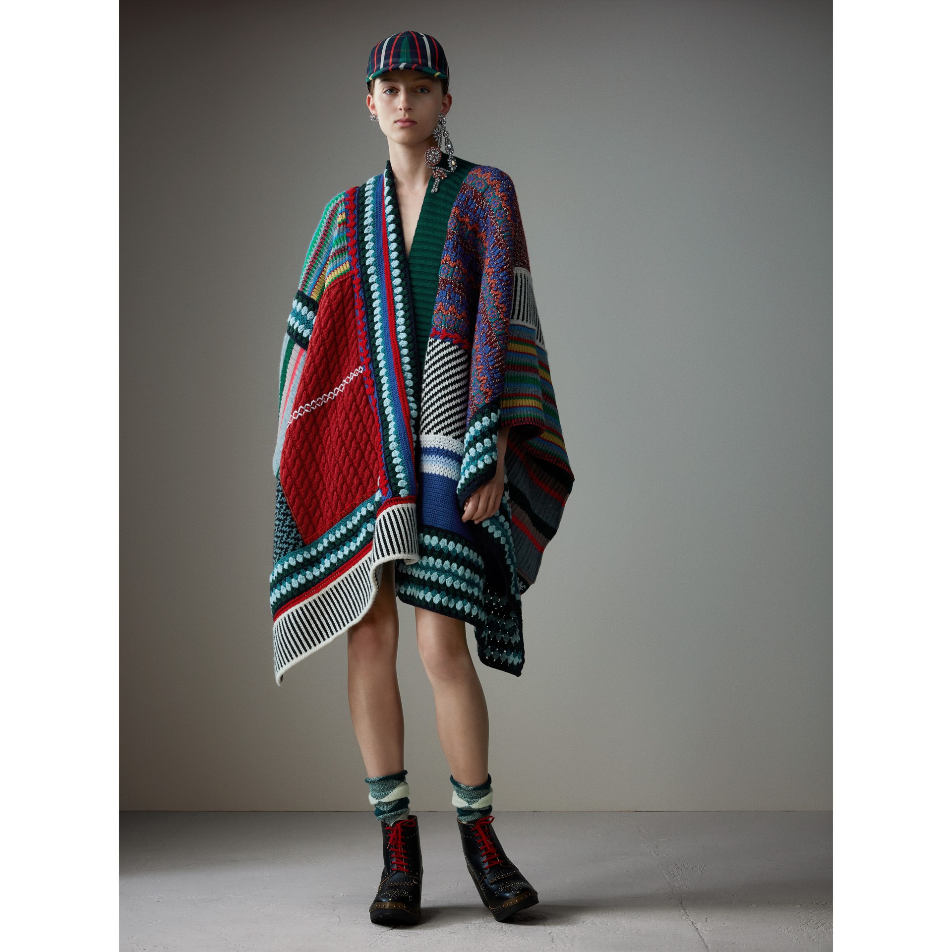 Cashmere Wool Blend Patchwork Poncho in Multicolour | Burberry United ...