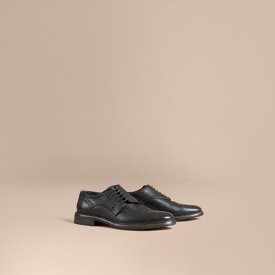 Leather Brogues With Asymmetric Closure In Black - Men | Burberry ...