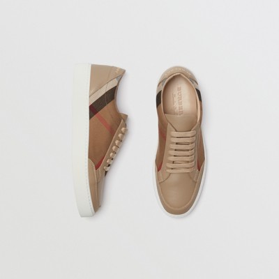 check detail leather sneakers
