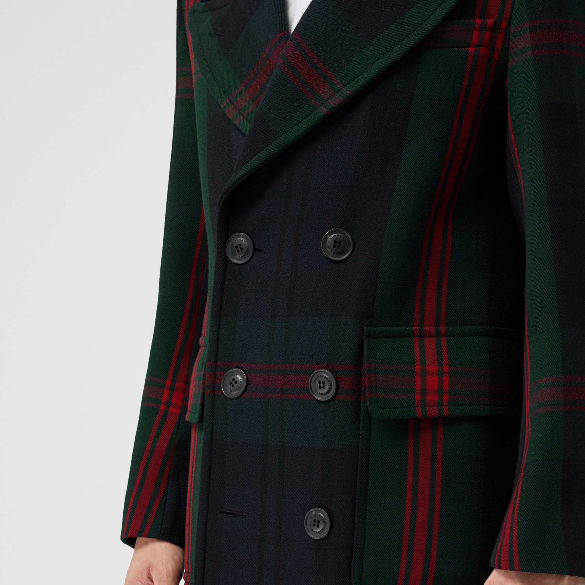 Tartan Wool Mohair Blend Tailored Coat in Navy Check Men Burberry United States