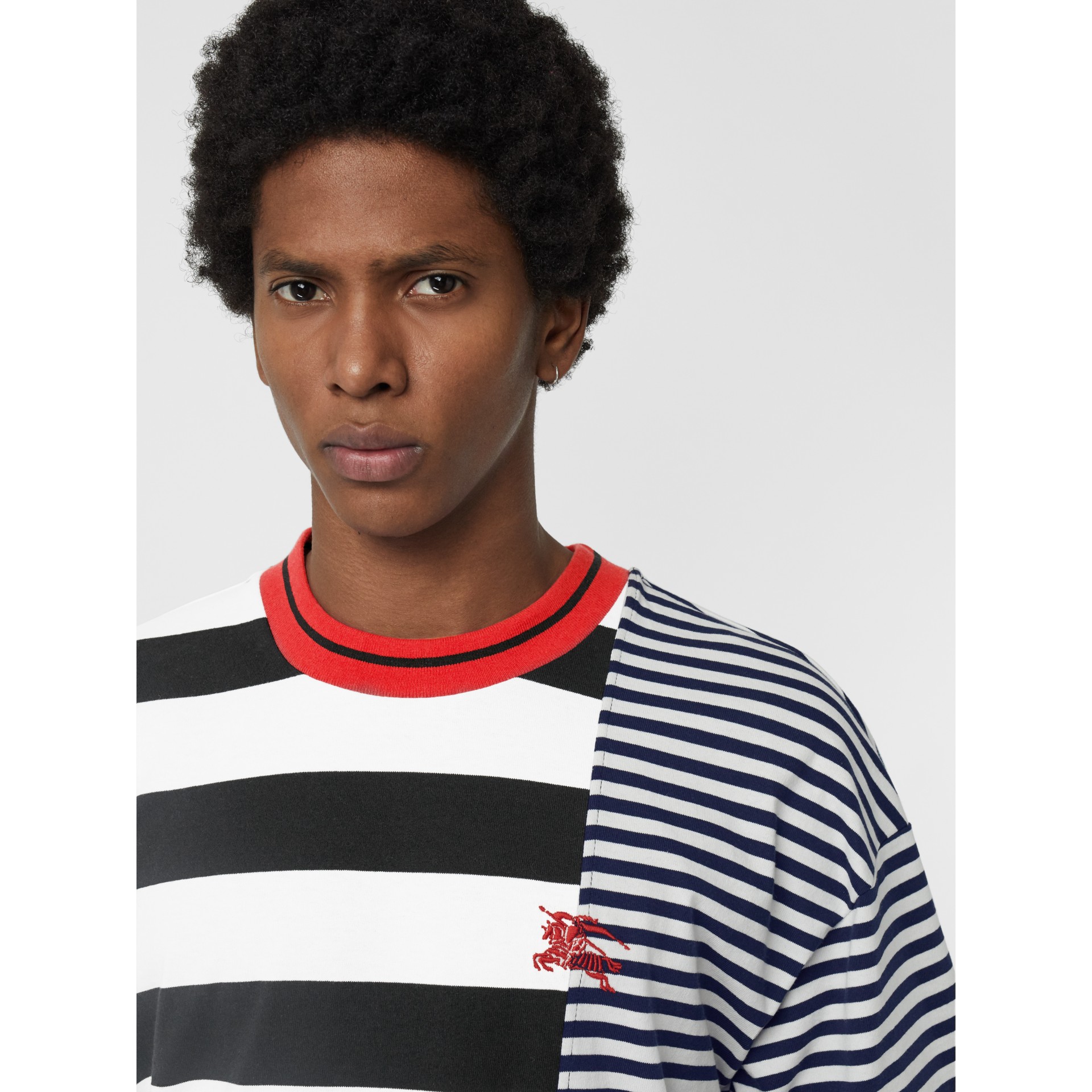 Contrast Stripe Cotton T-shirt in Navy - Men | Burberry United States