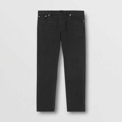 Straight Fit Washed Jeans in Black 