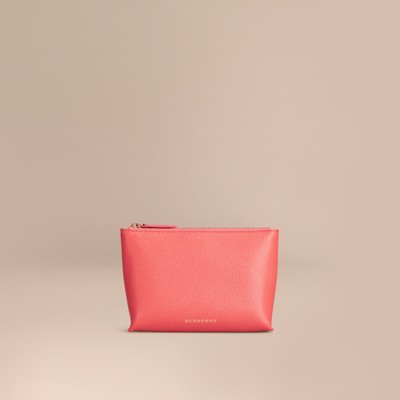 Medium Grainy Leather Beauty Pouch in Bright Peony - Women | Burberry