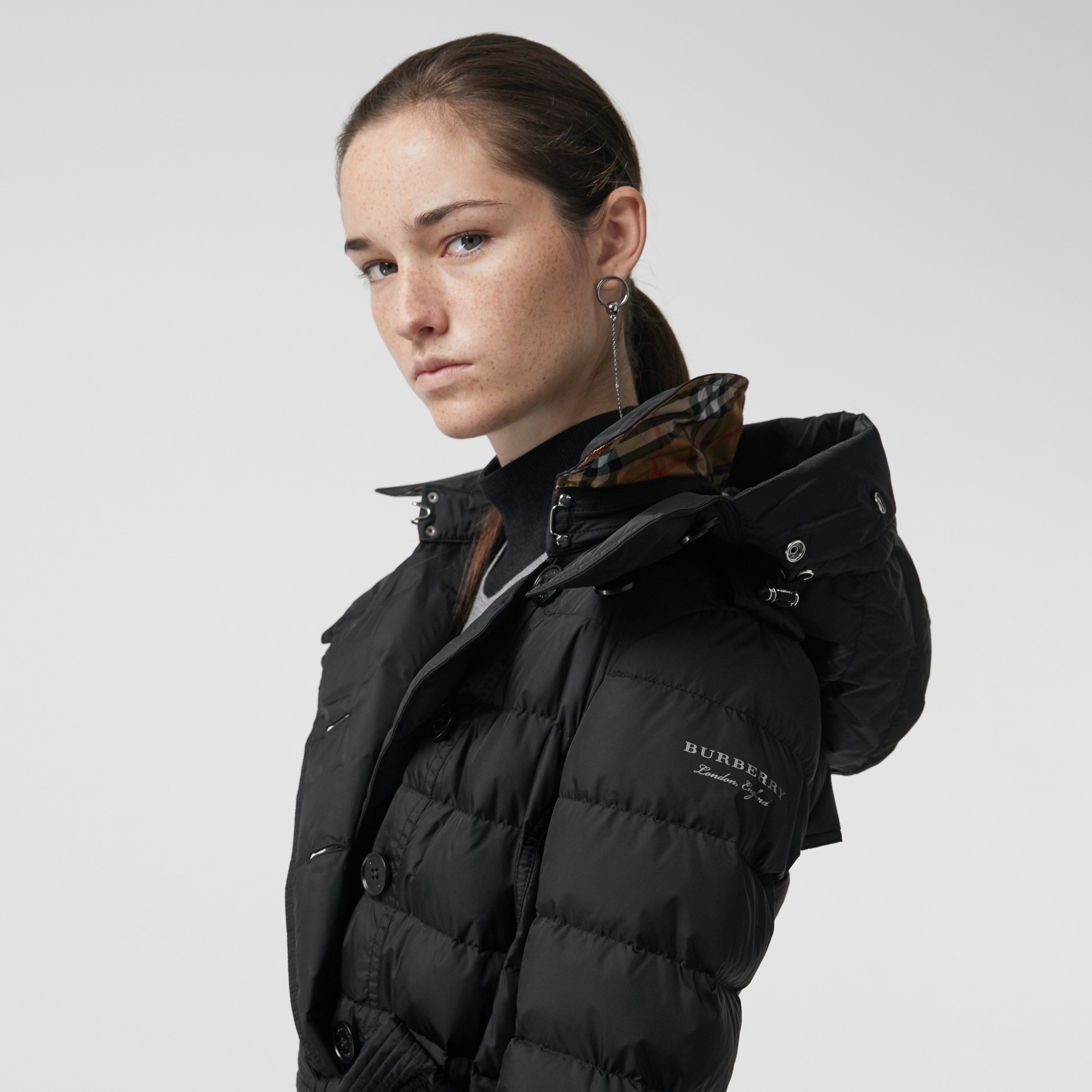 Detachable Hood Down-filled Puffer Coat in Black - Women | Burberry ...