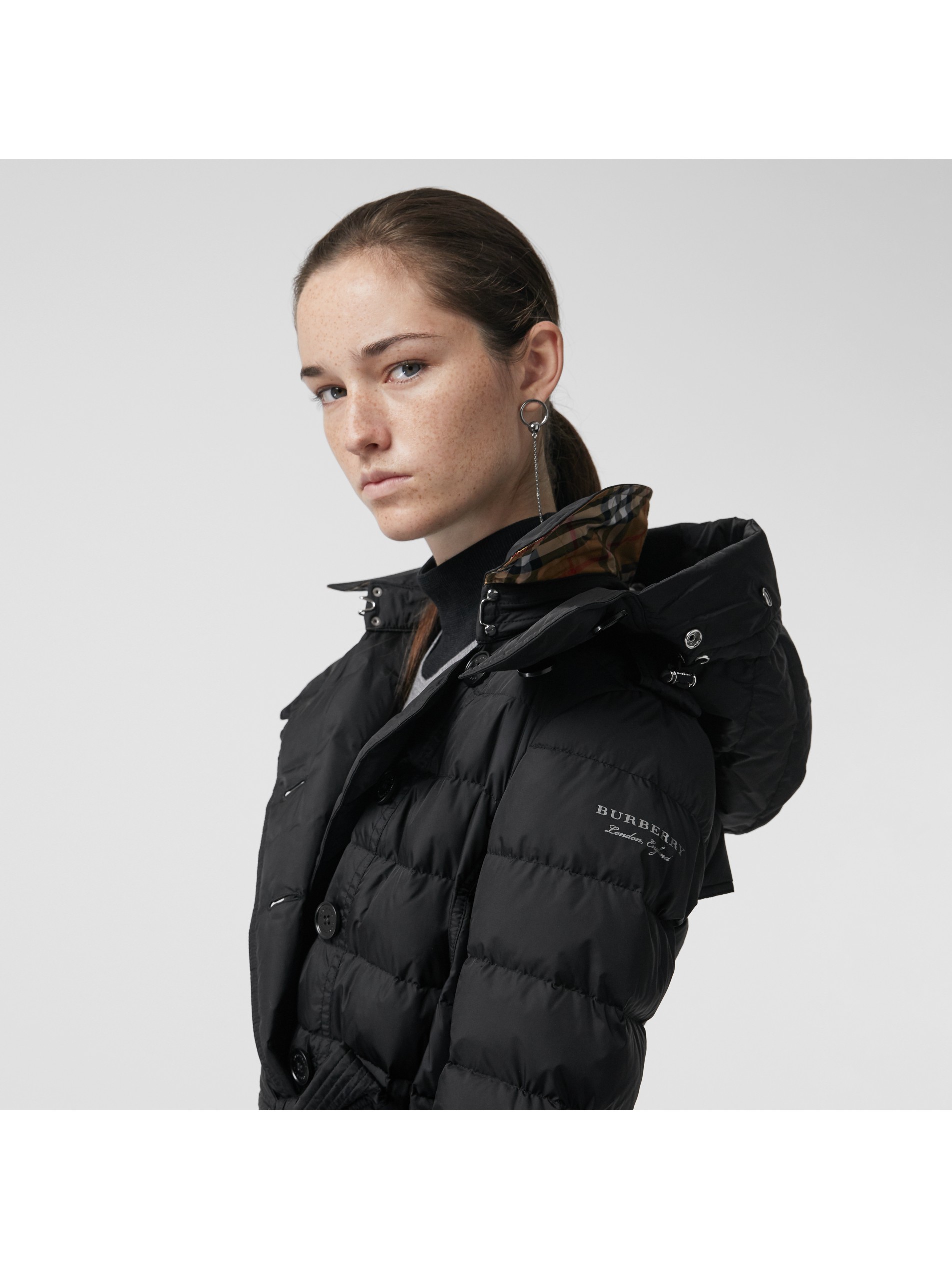 可拆式连帽羽绒服 (黑色) - 女士 | burberry 博柏利