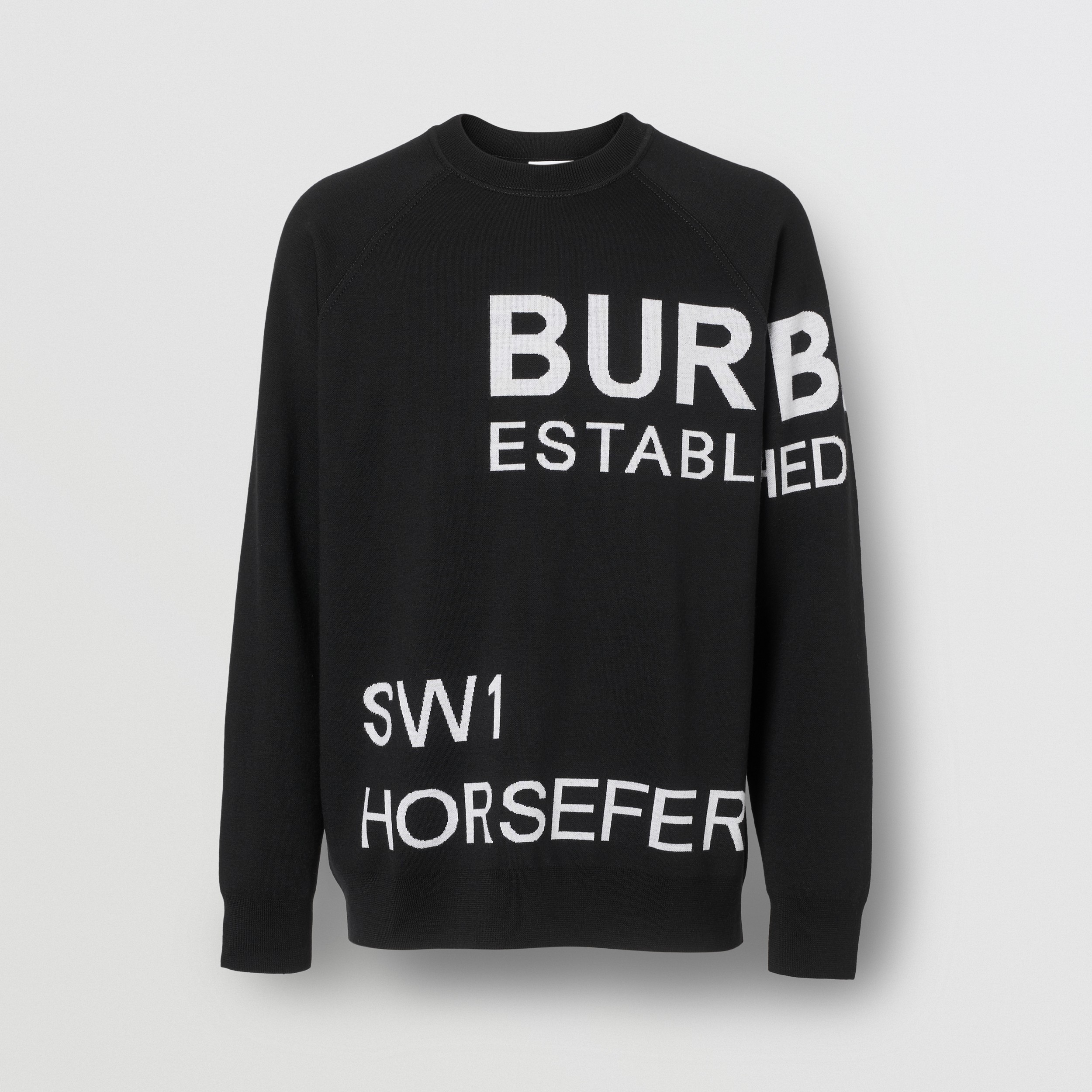 Horseferry Intarsia Merino Wool Blend Sweater in Black - Men | Burberry ...