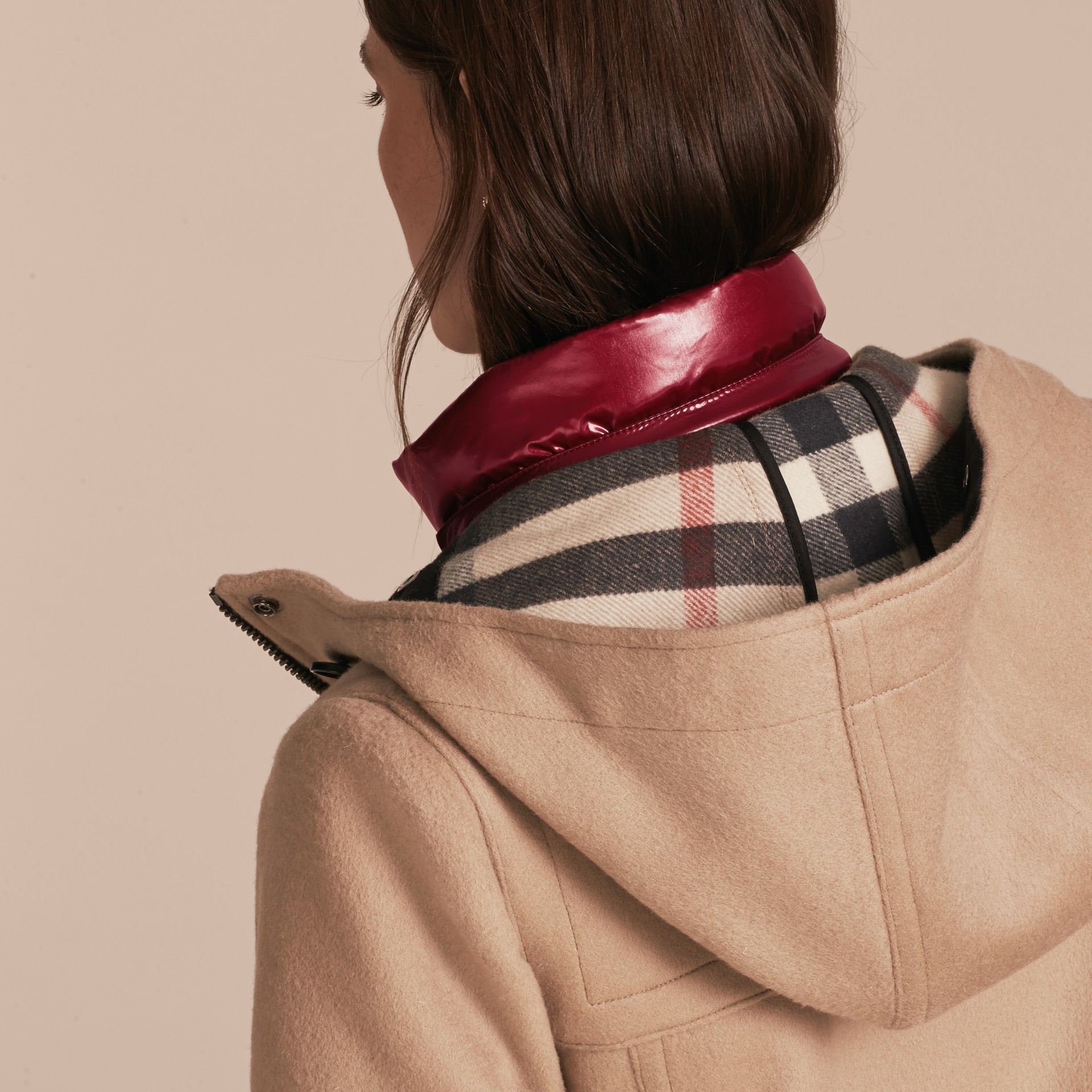 Wool Duffle Coat with Detachable Hooded Downfilled Warmer Camel Burberry