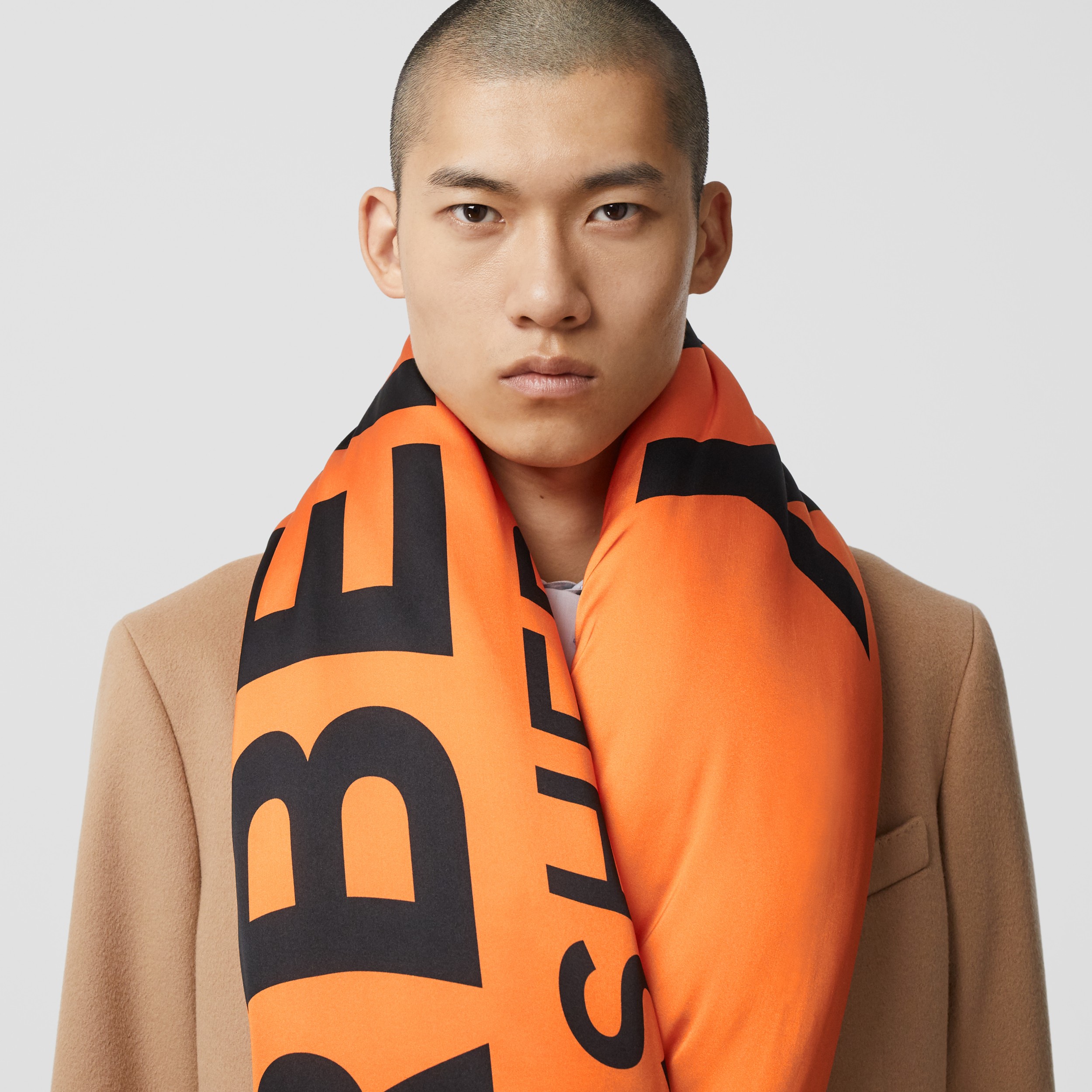 Horseferry Print Silk Puffer Scarf in Orange/black | Burberry United States