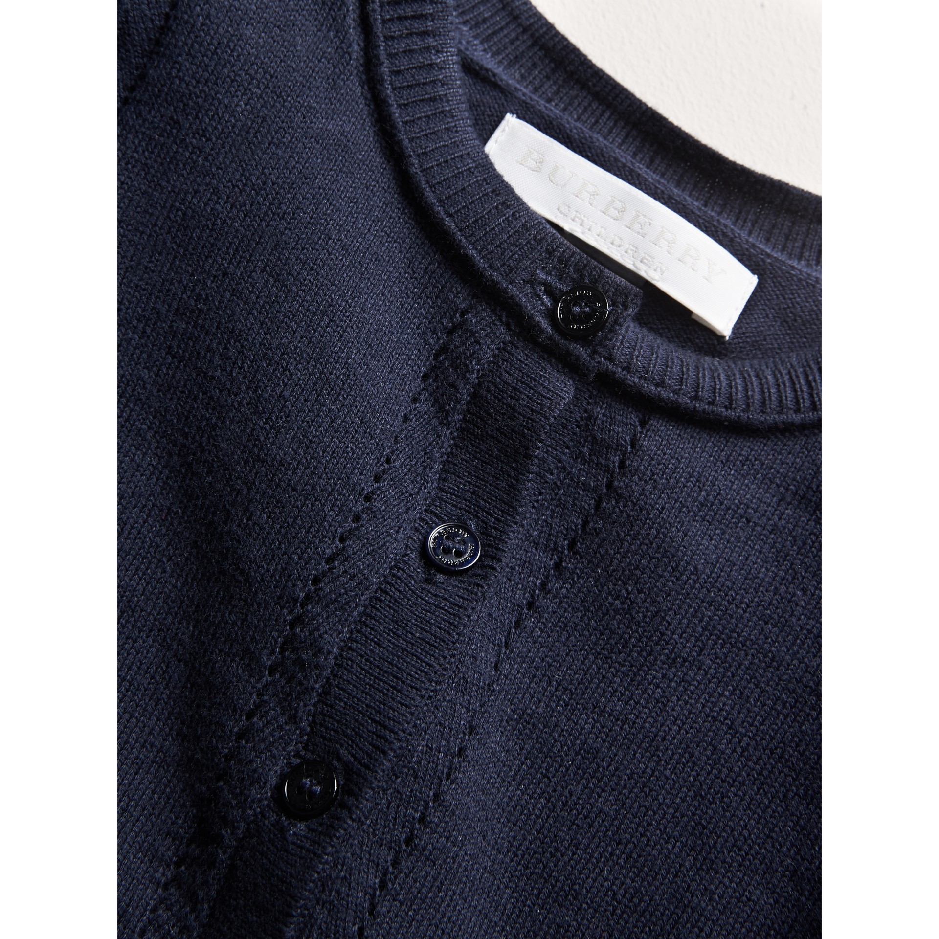 Check Cuff Cotton Cardigan in Navy | Burberry United States