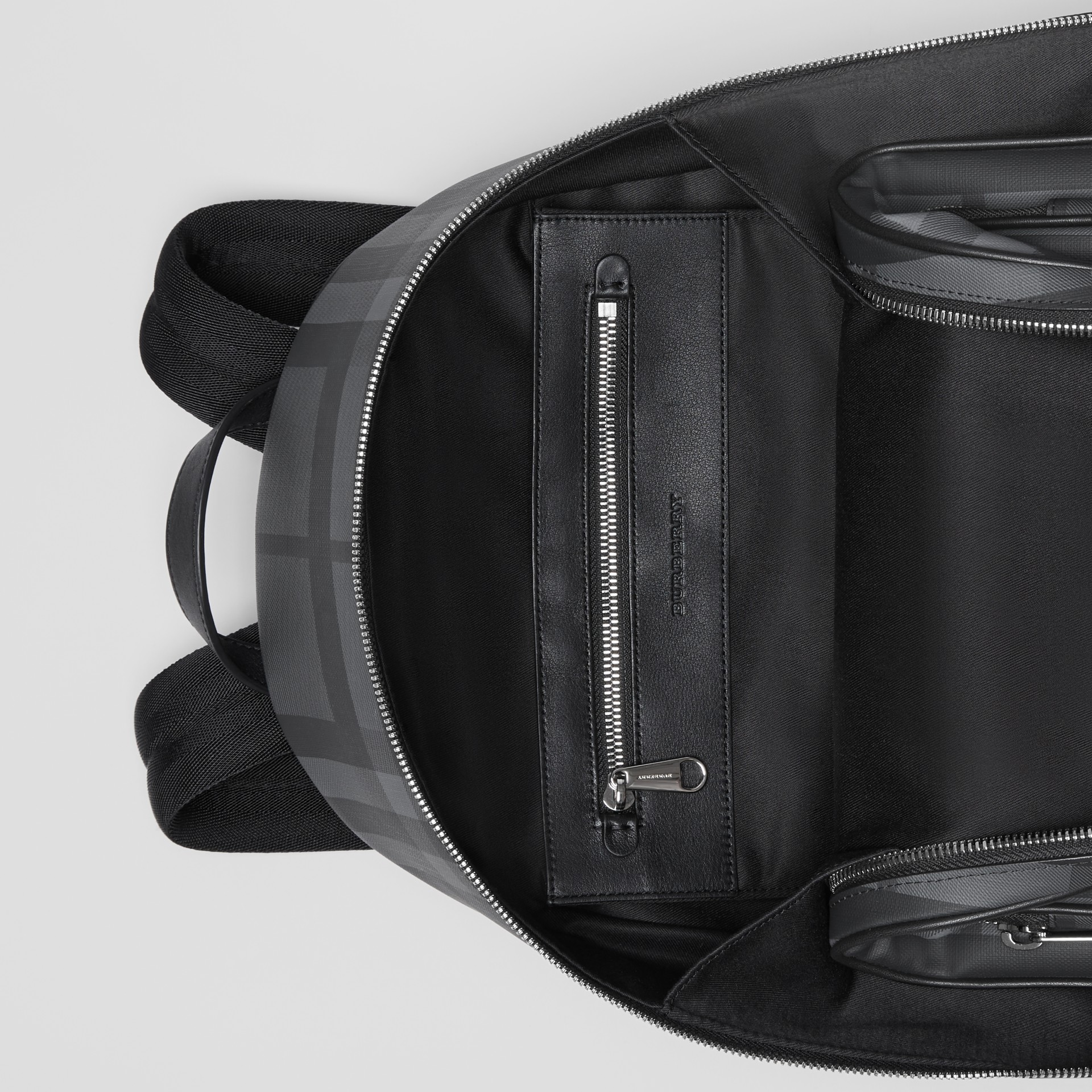 London Check and Leather Backpack in Charcoal/black Men Burberry