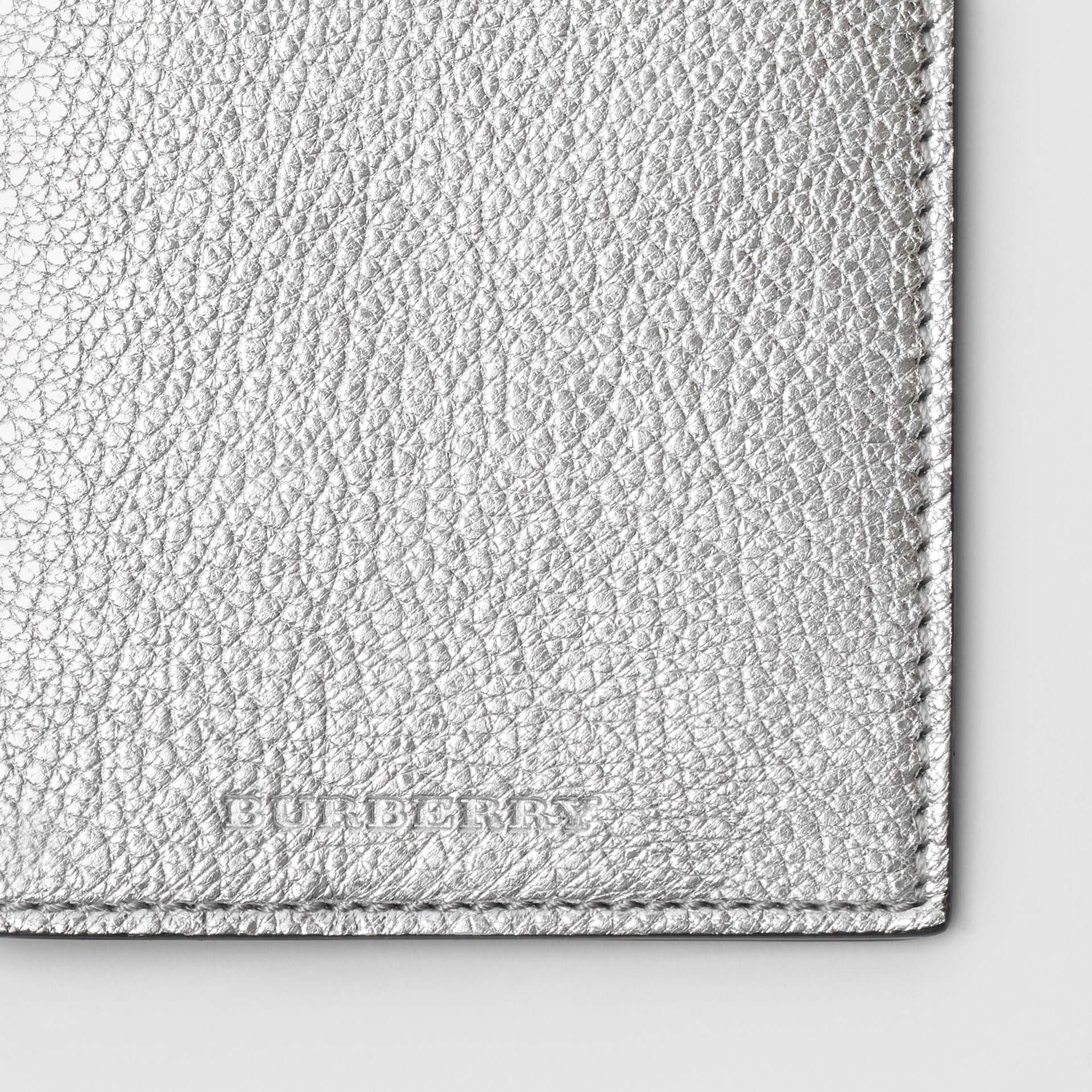 Metallic Leather Passport Holder in Silver Women Burberry United States