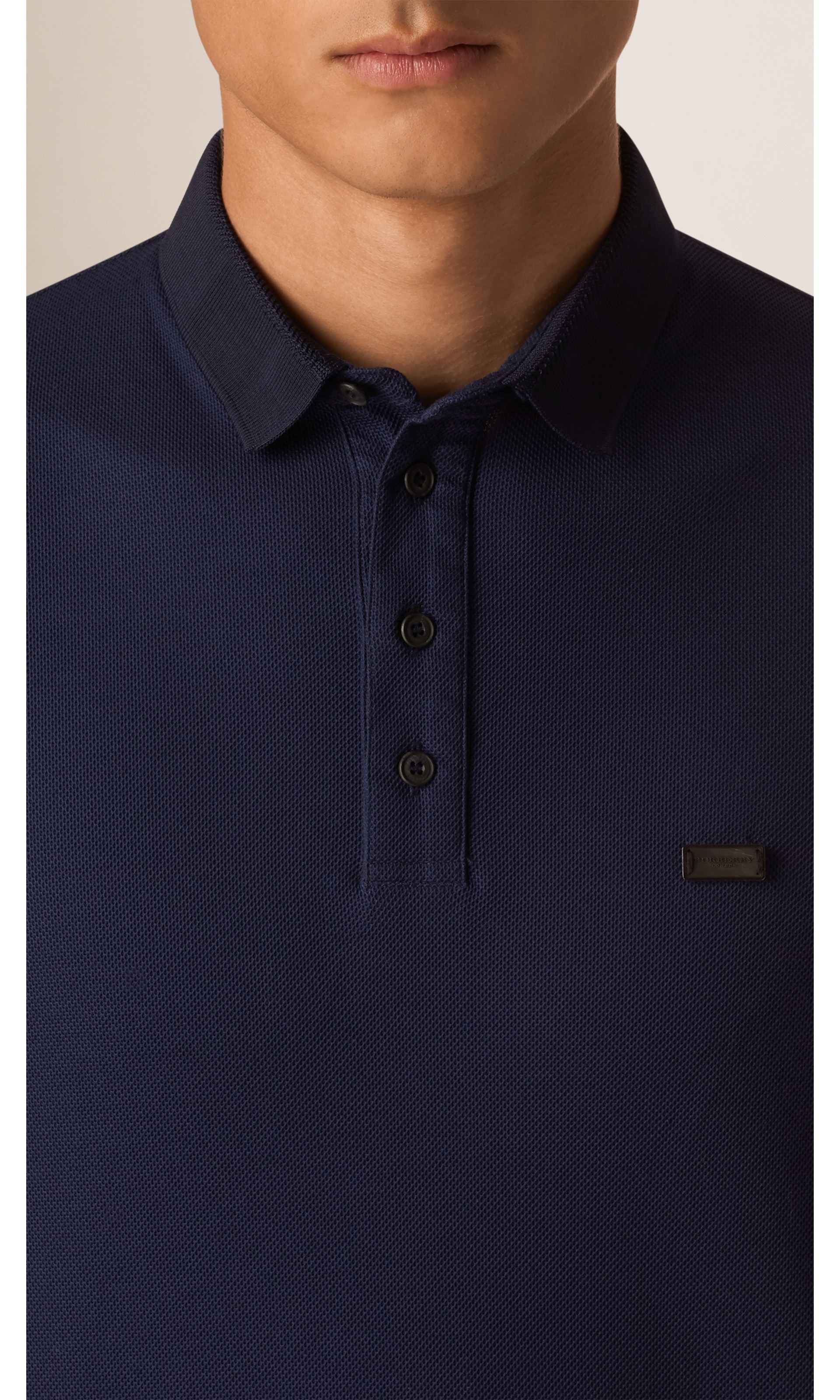 Double-Weave Piqué Cotton Polo Shirt in Navy Blue - Men | Burberry ...