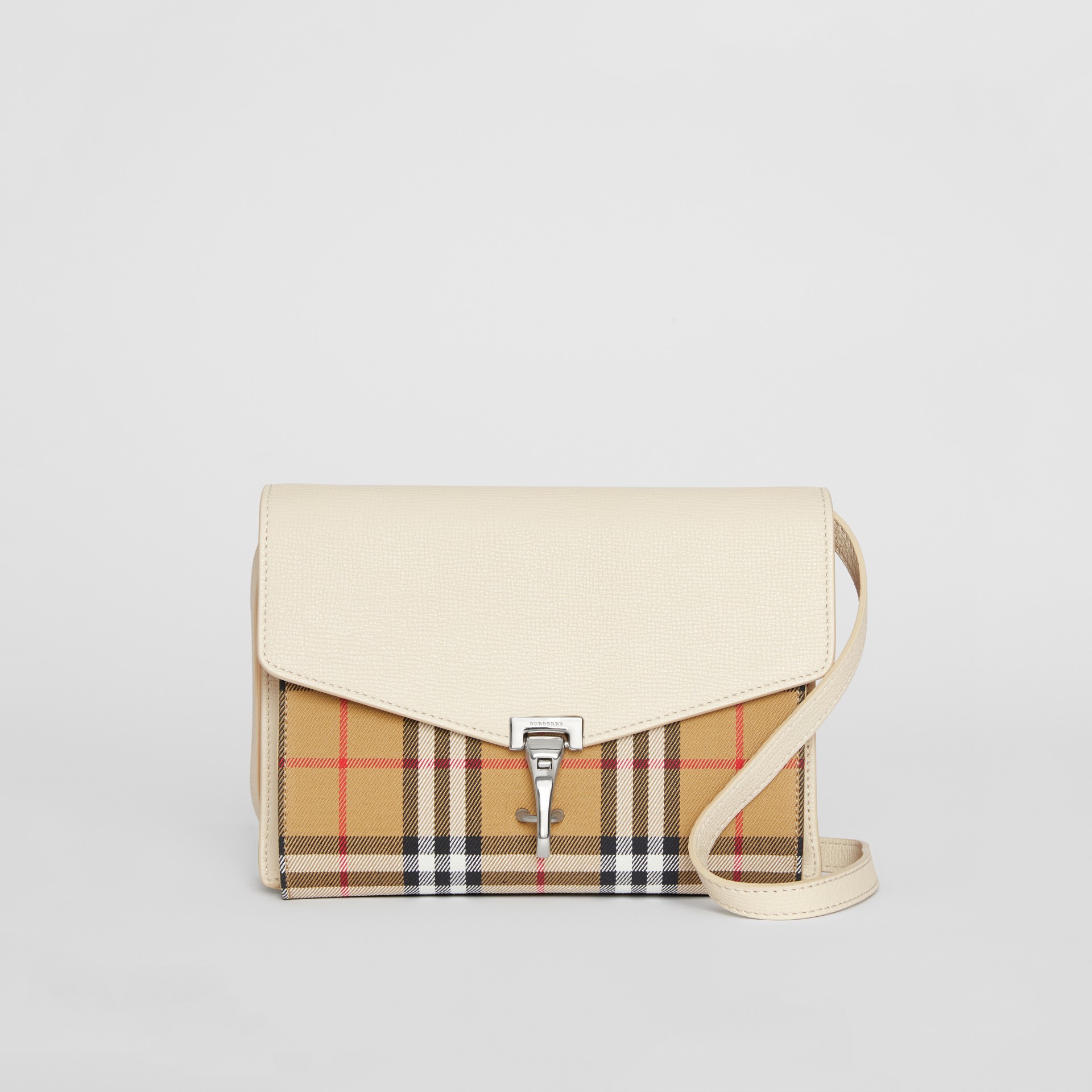 Small Vintage Check And Leather Crossbody Bag In Limestone Women Burberry United States