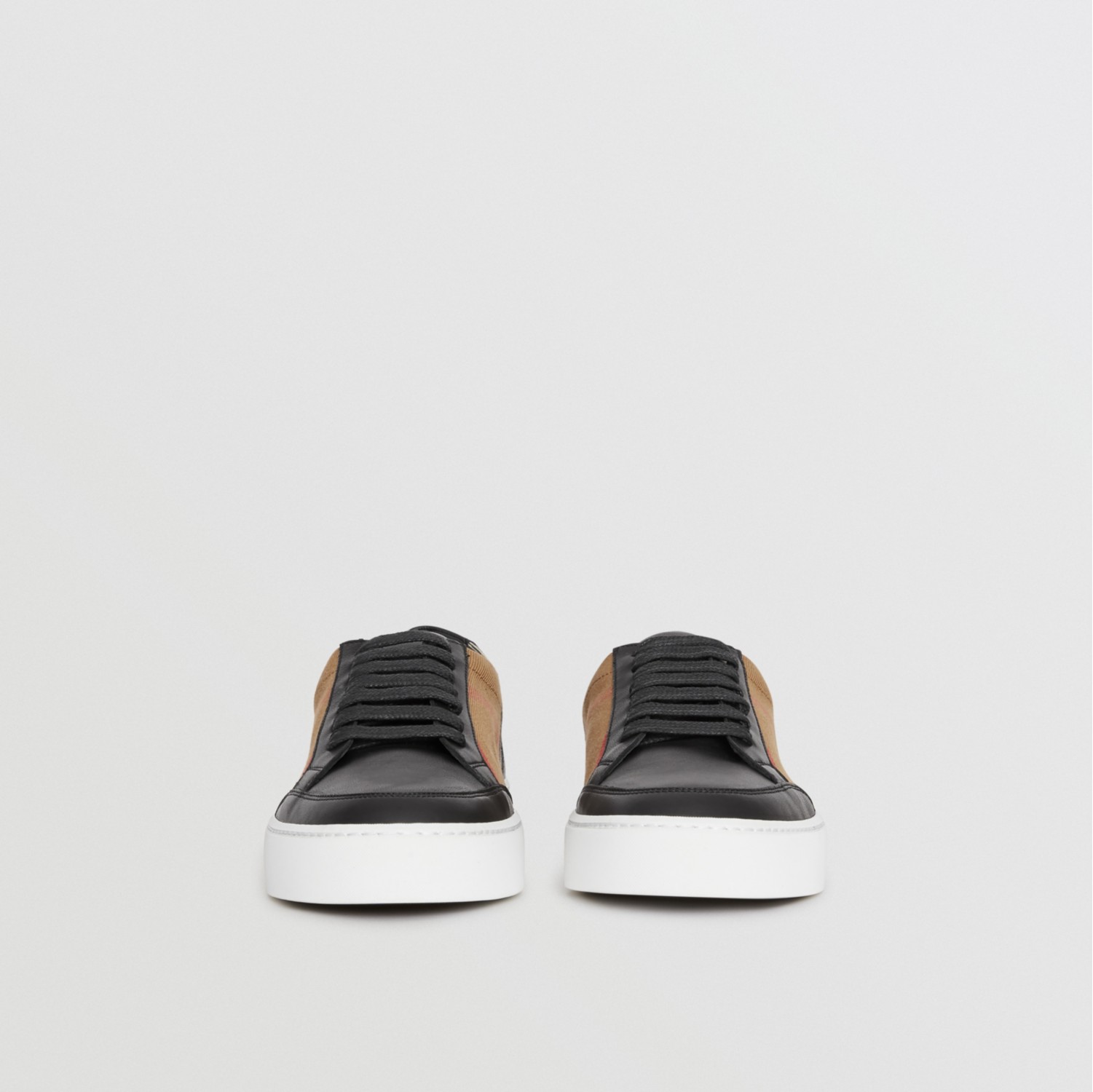 Check Detail Leather Sneakers in HOUSE CHECK/BLACK - Women | Burberry® Official