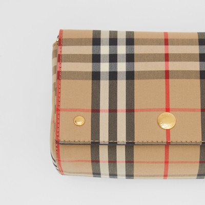 Small Vintage Check and Leather Crossbody Bag in Archive Beige 