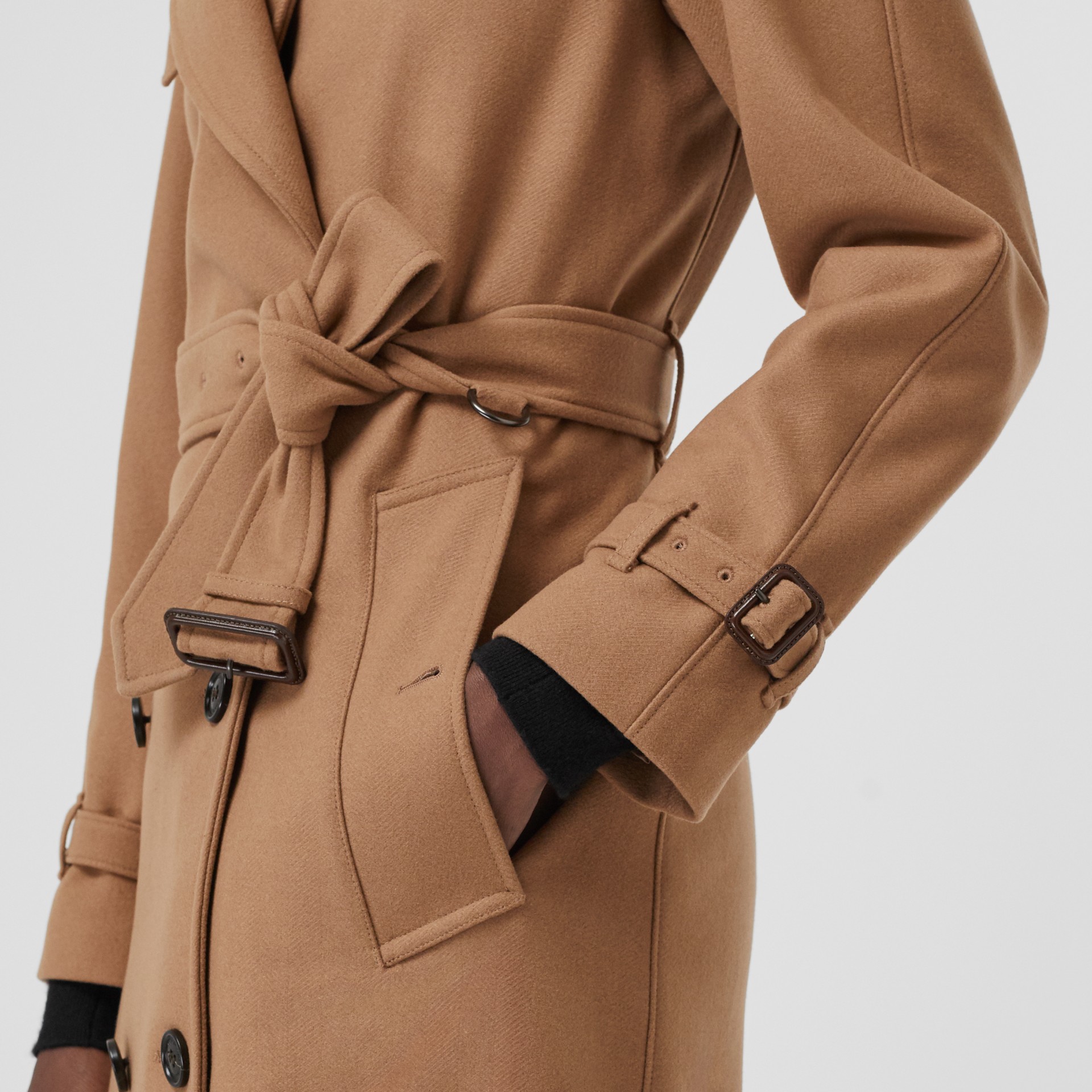 Herringbone Wool Cashmere Blend Trench Coat in Camel Women Burberry