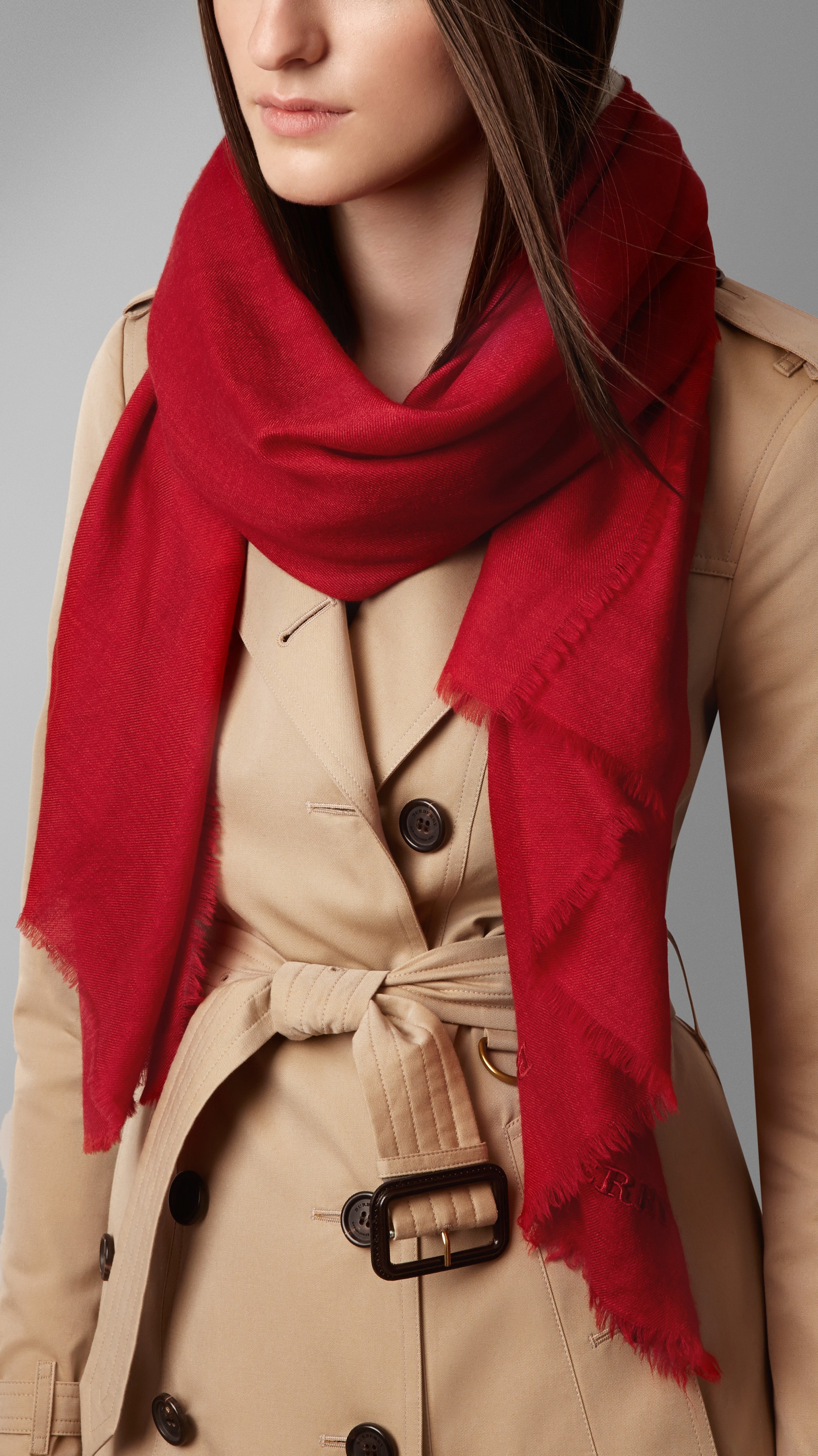 Embroidered Lightweight Cashmere Scarf in Military Red | Burberry United States