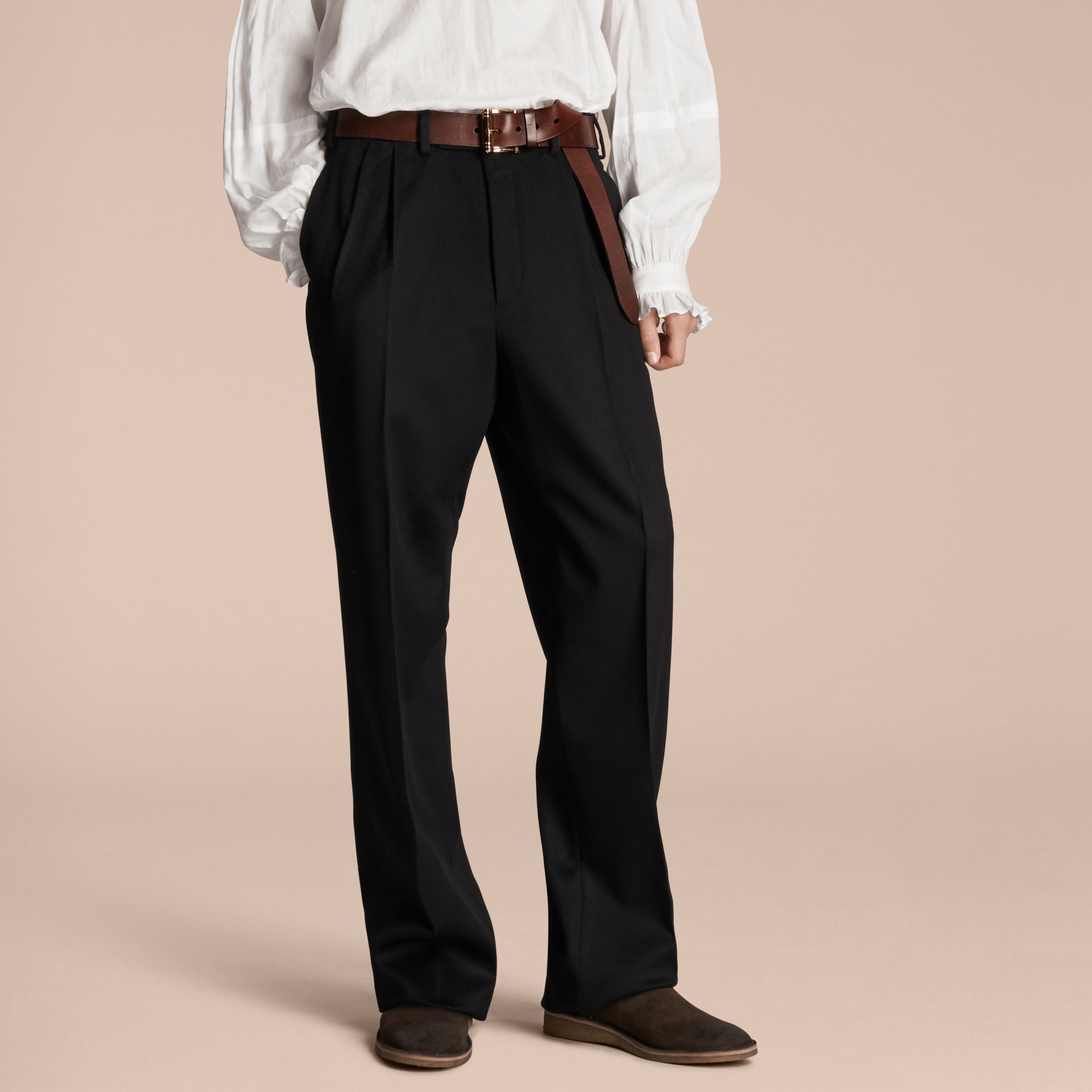 Wideleg English Moleskin Wool Trousers in Navy Black Burberry United