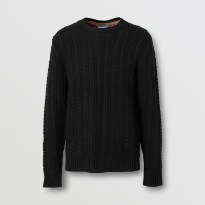 Cable Knit Cashmere Sweater in Black 
