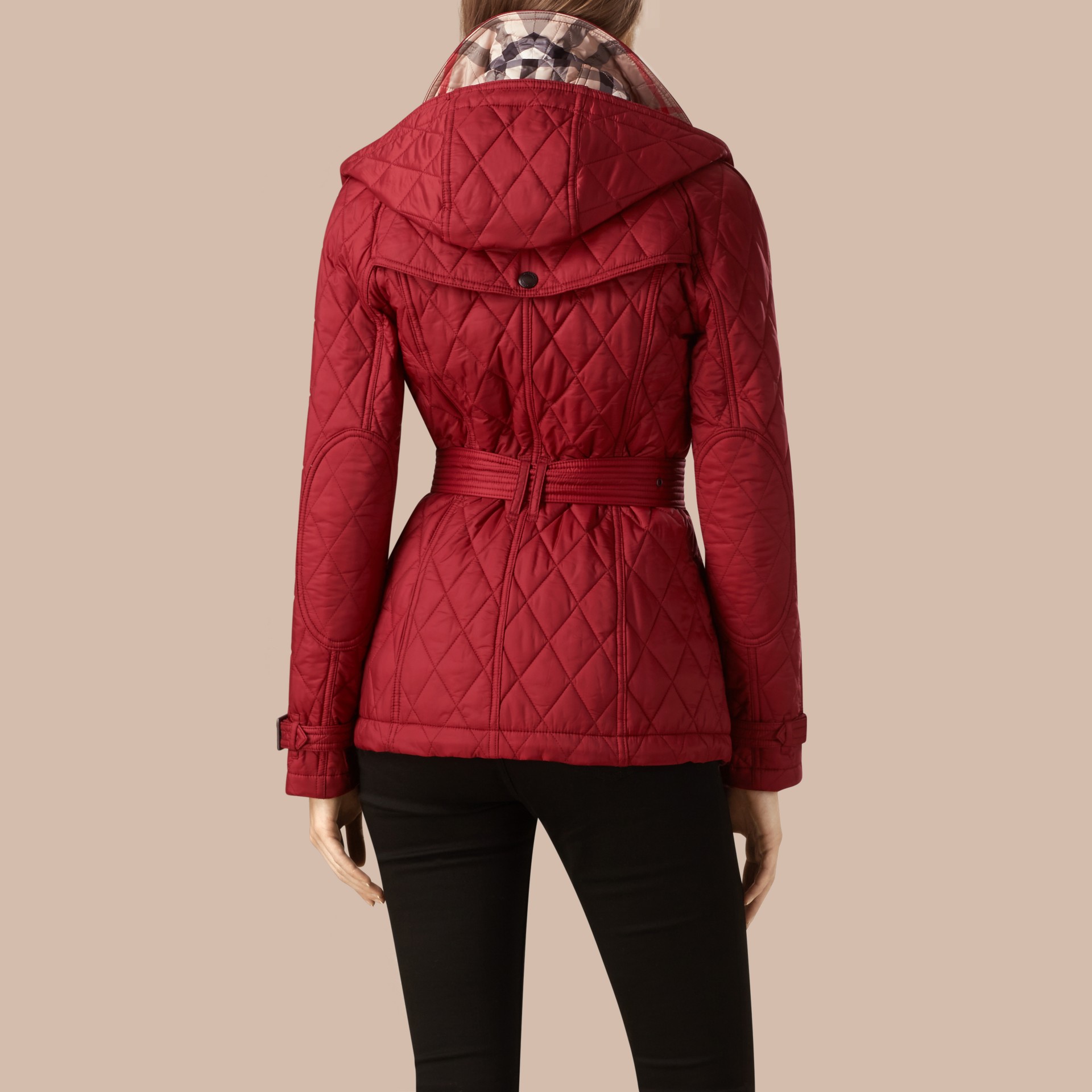 Quilted Trench Jacket with Detachable Hood Dark Crimson Burberry