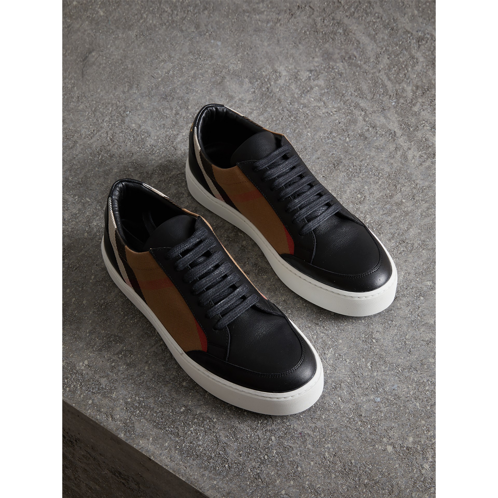 burberry salmond leather and cotton sneakers