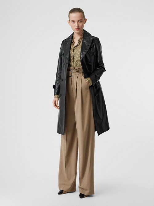 Click to view more detailed imagery on our partner's website Burberry Wool Blend High-Waisted Trousers In Warm Taupe
