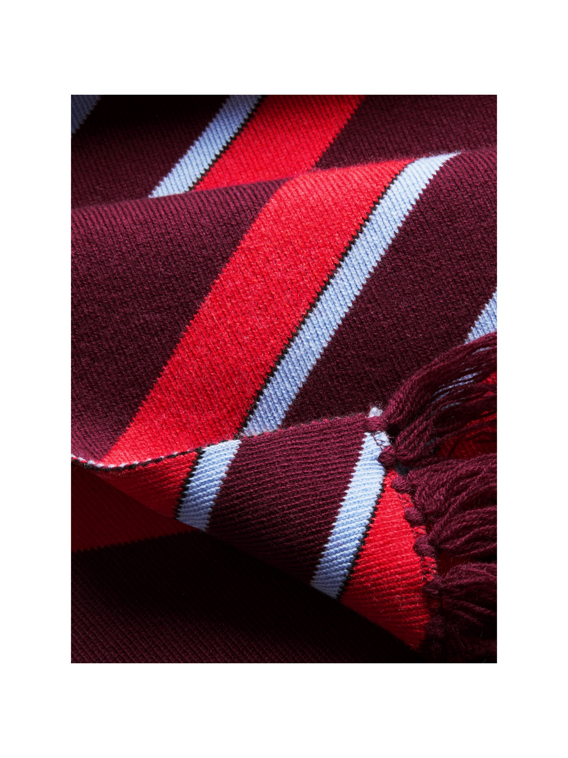 勃艮第酒红色 三色条纹羊绒混纺围巾 产品图片11