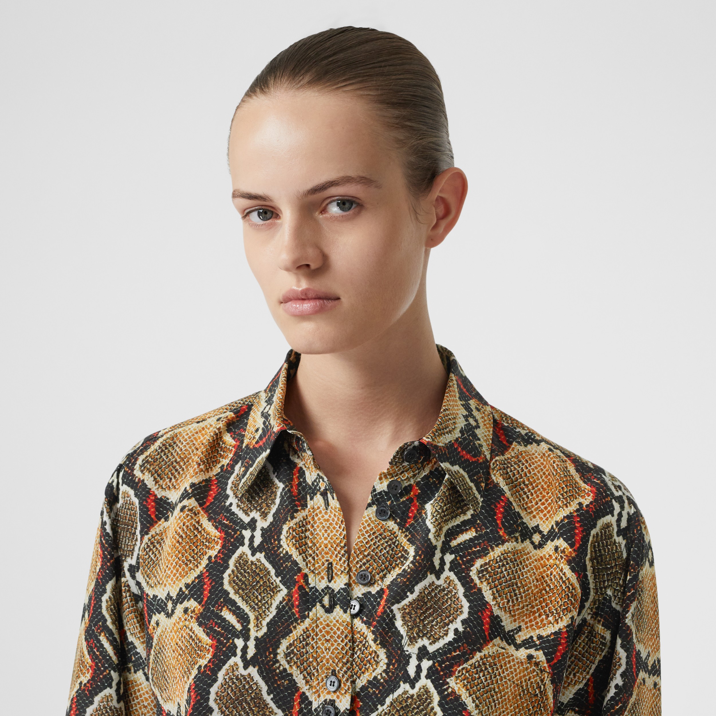 Python Print Silk Shirt in Soft Cocoa - Women | Burberry United States