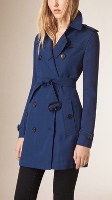 Marine blue Modern Fit Silk Blend Trench Coat - Image 1