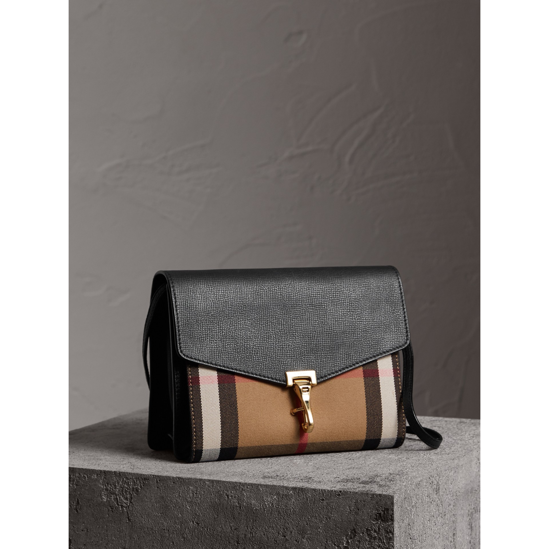 Small Leather and House Check Crossbody Bag in Black Women Burberry United States