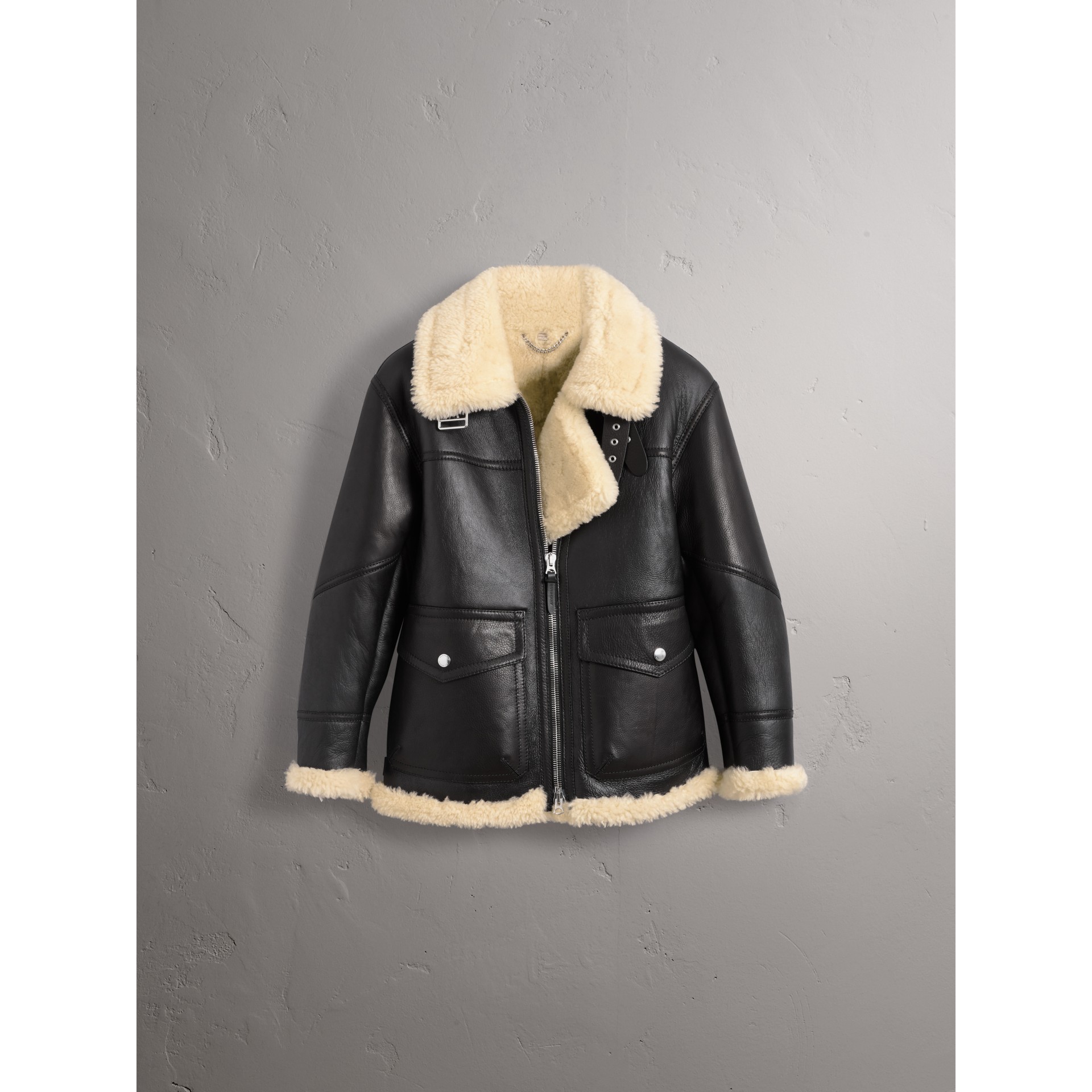 Shearling Aviator Jacket in Black Women Burberry United States